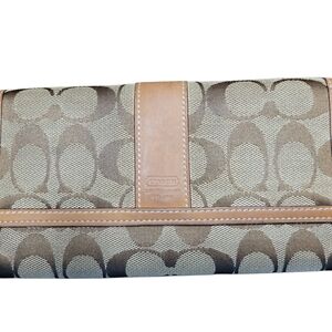 Coach Beige and Brown Signature Wallet Great Condition